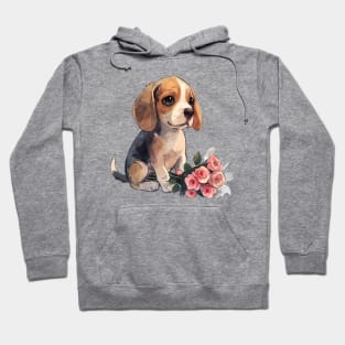 Valentine Beagle Dog Giving Flowers Hoodie